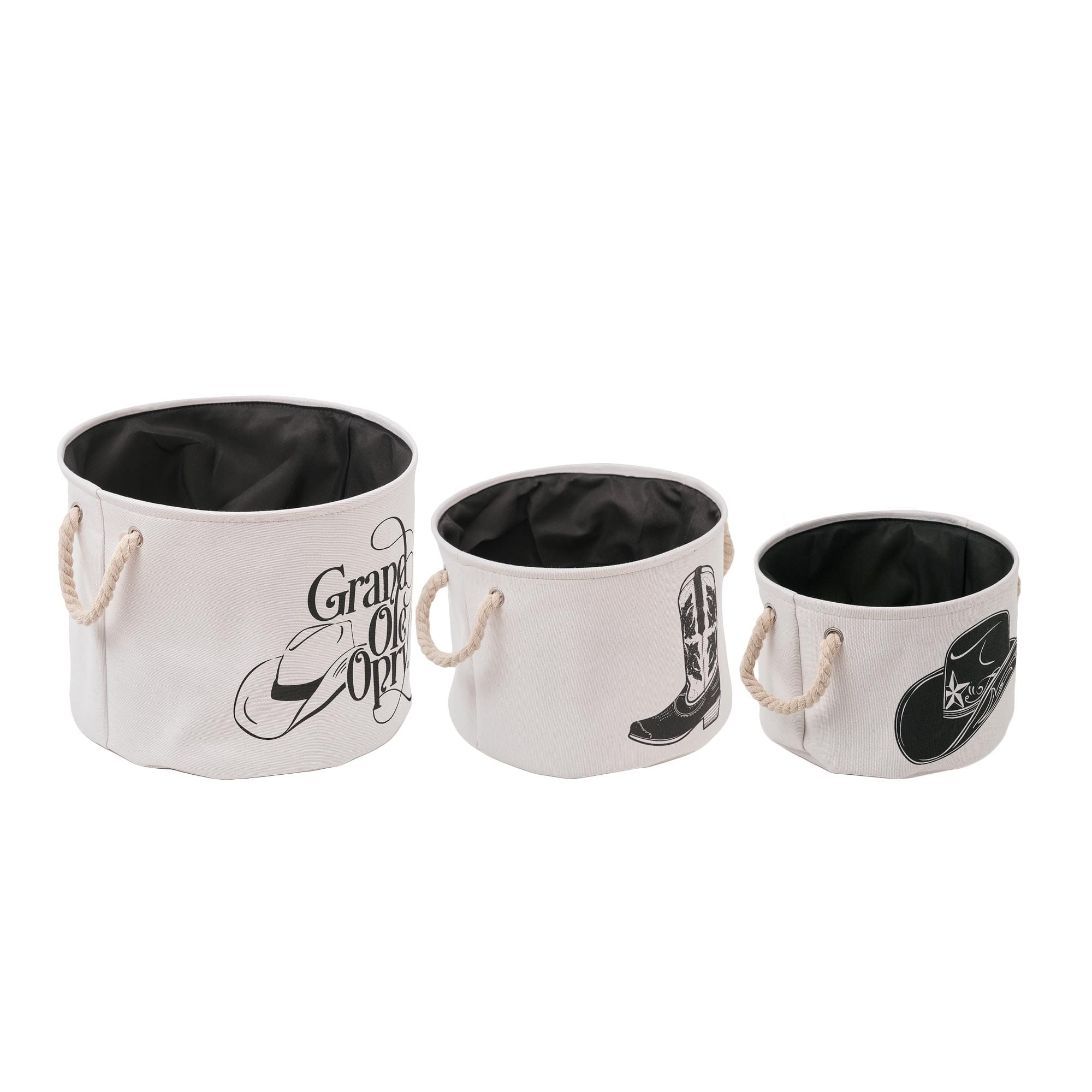 American Art Decor Grand Ole Opry Boot and Cowboy Hat Printed Fabric Basket Set of 3 - 15" x 11.5"